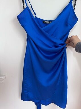 Missguided Royal Blue Satin Wrap Mini Dress